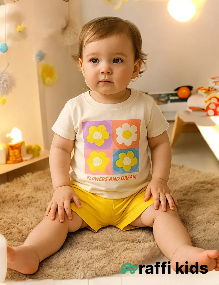 0-18 aylıq uşaqlar üçün yay sezon qisaqol sortik dəsti | flowers and dream