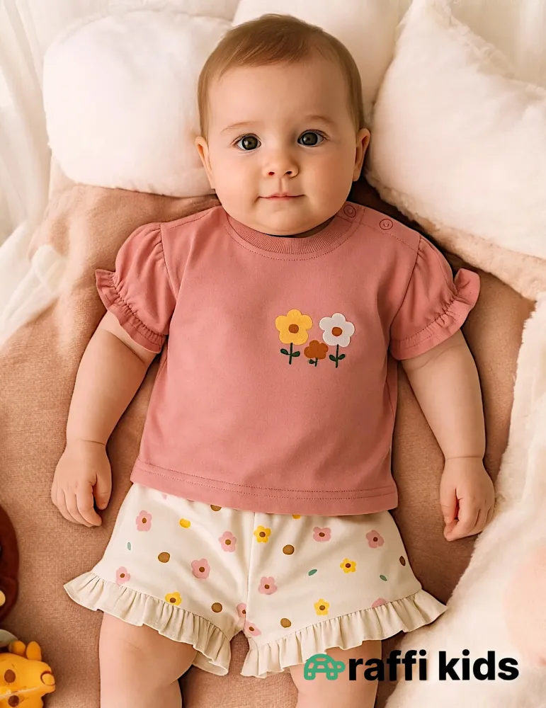 0-18 aylıq uşaqlar üçün yay sezon qisaqol sortik dəsti | three flowers