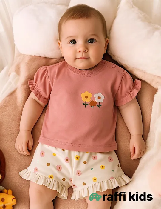 0-18 aylıq uşaqlar üçün yay sezon qisaqol sortik dəsti | three flowers