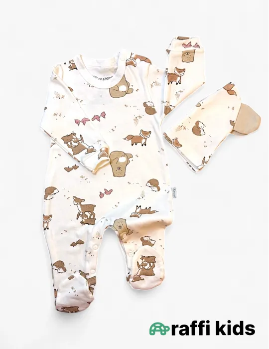 Dostlar papaqli tulum ay türkiyə istehsalı pambıq uşaq geyimi|Raffikids