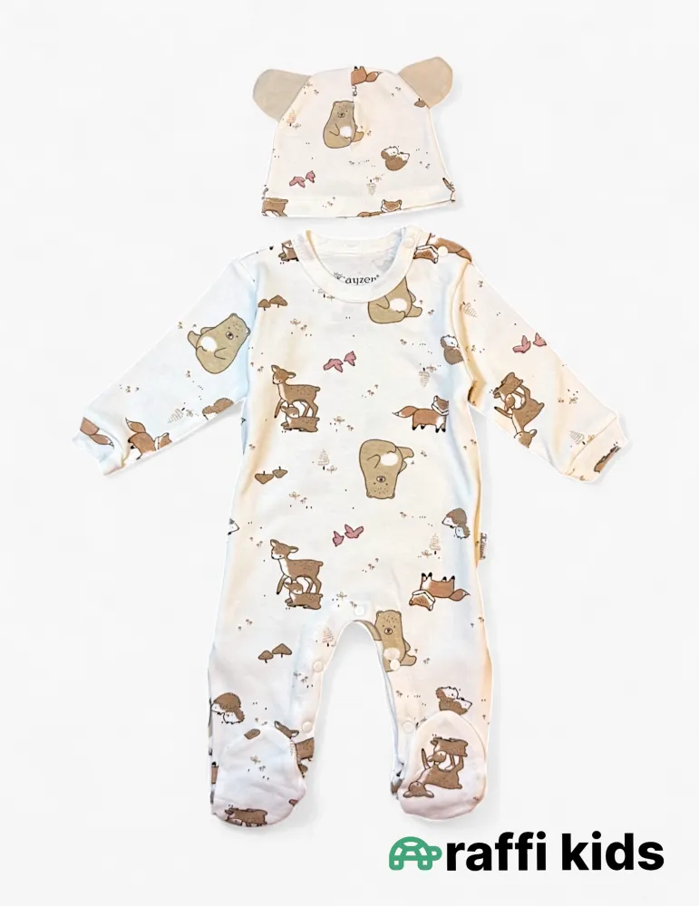 Dostlar papaqli tulum ay türkiyə istehsalı pambıq uşaq geyimi|Raffikids