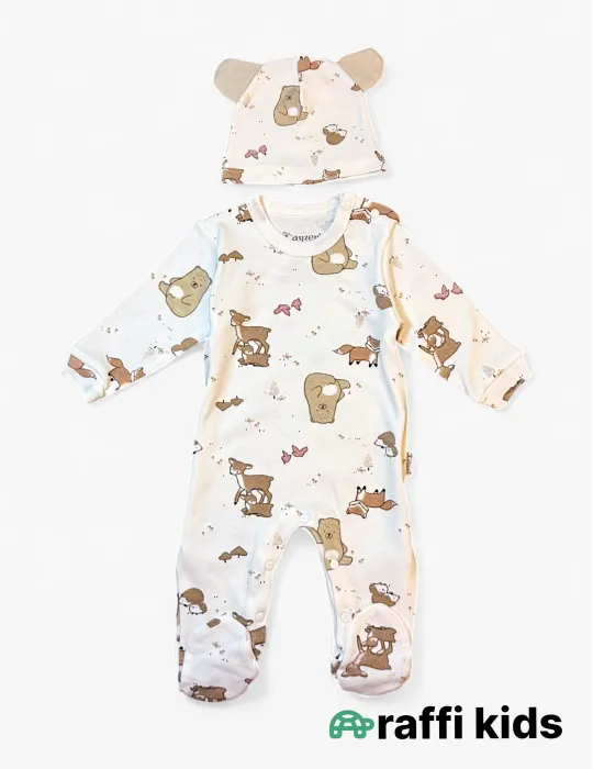 Dostlar papaqli tulum ay türkiyə istehsalı pambıq uşaq geyimi|Raffikids