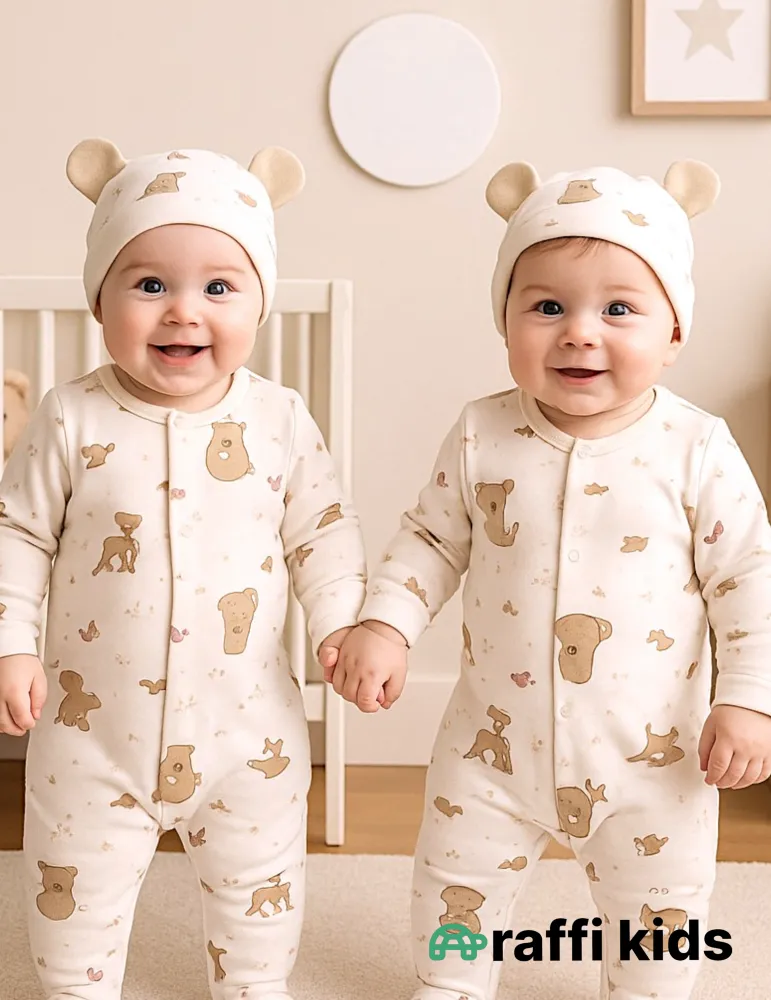 Dostlar papaqli tulum ay türkiyə istehsalı pambıq uşaq geyimi|Raffikids