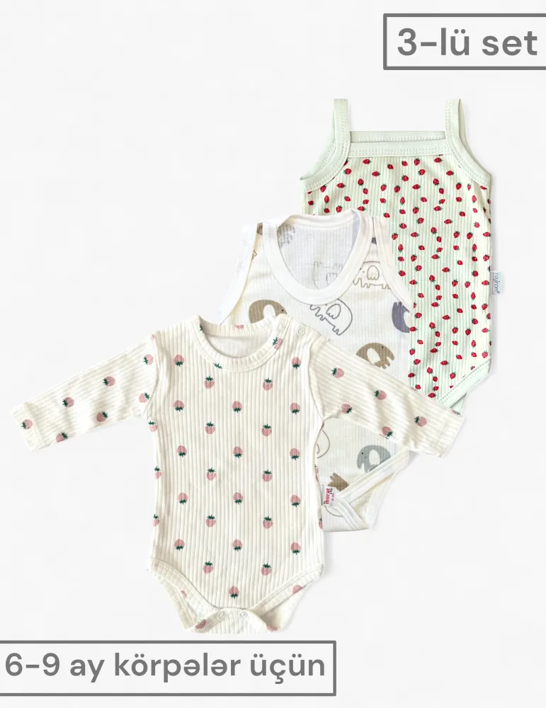 3 lü bodi set – 6-9 ay türkiyə istehsalı pambıq uşaq geyimi|Raffikids