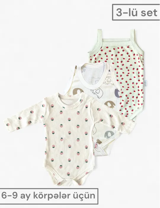 3 lü bodi set – 6-9 ay türkiyə istehsalı pambıq uşaq geyimi|Raffikids