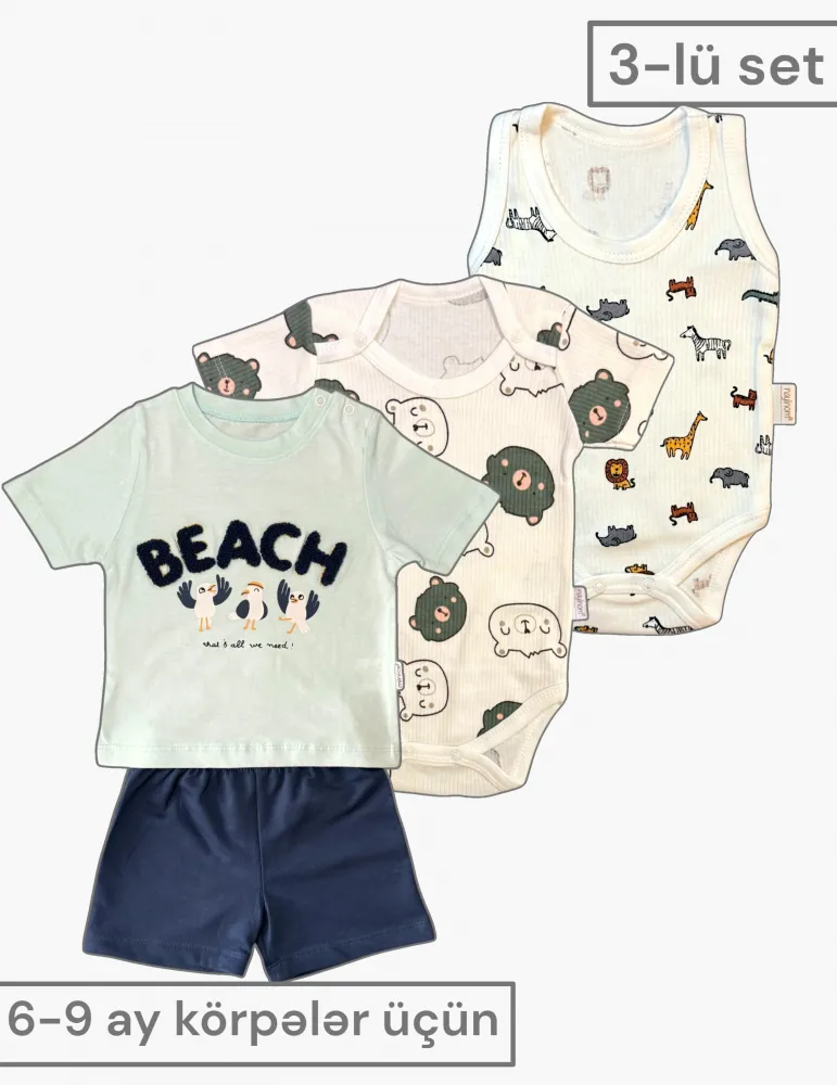 3 lü dəst, qisaqol və kimanoy body – 6-9 ay türkiyə istehsalı pambıq uşaq geyimi|Raffikids