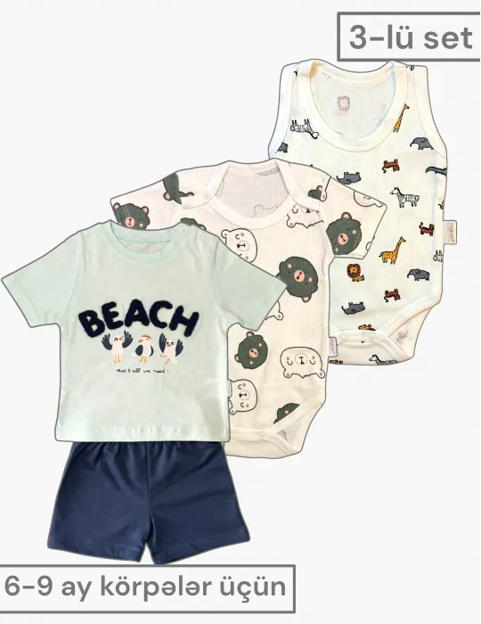 3 lü dəst, qisaqol və kimanoy body – 6-9 ay türkiyə istehsalı pambıq uşaq geyimi|Raffikids