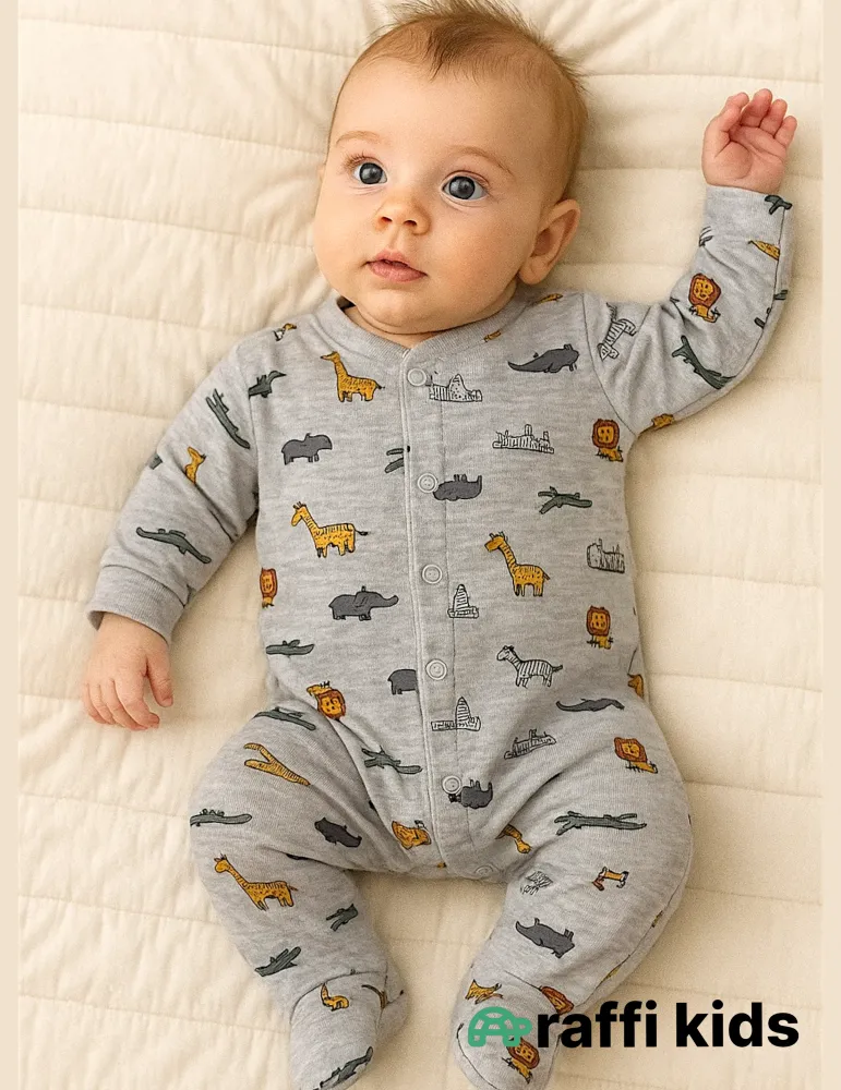 Heyvanlar ayaqı bağlı tulum - türkiyə istehsalı pambıq uşaq geyimi|Raffikids