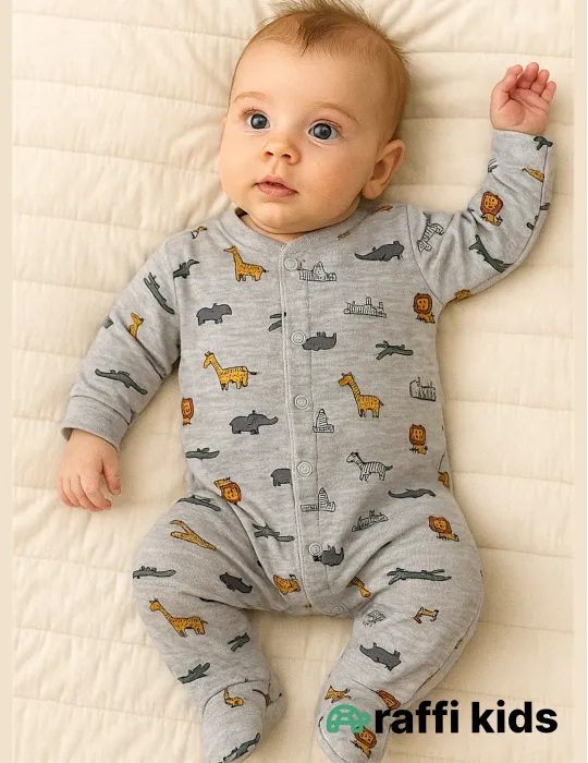 Heyvanlar ayaqı bağlı tulum - türkiyə istehsalı pambıq uşaq geyimi|Raffikids