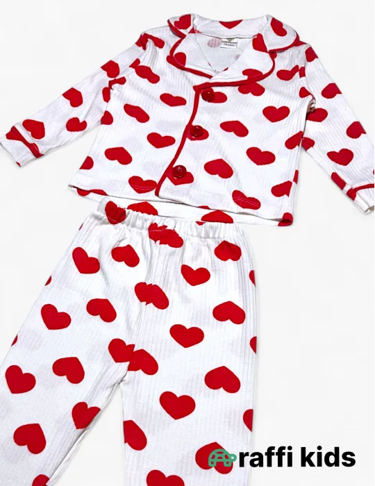 Qırmızı ürəklər uzunqol pijama -  türkiyə istehsalı pambıq uşaq geyimi|Raffikids