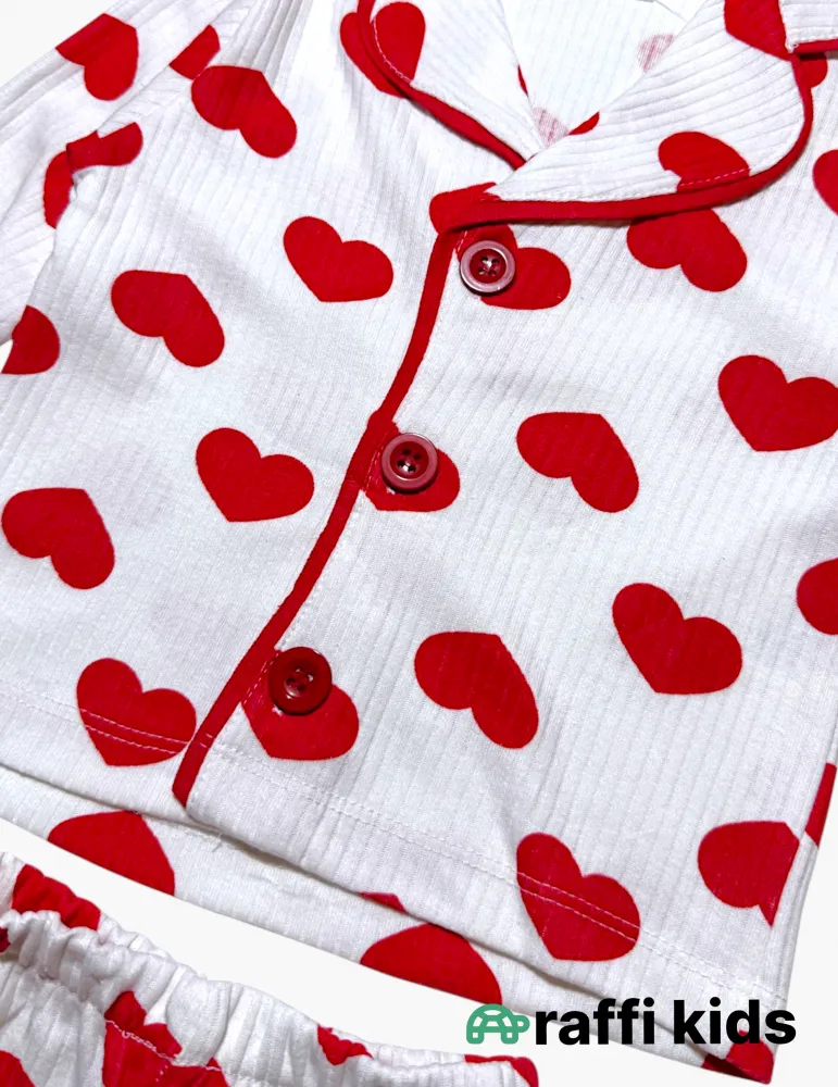 Qırmızı ürəklər uzunqol pijama -  türkiyə istehsalı pambıq uşaq geyimi|Raffikids