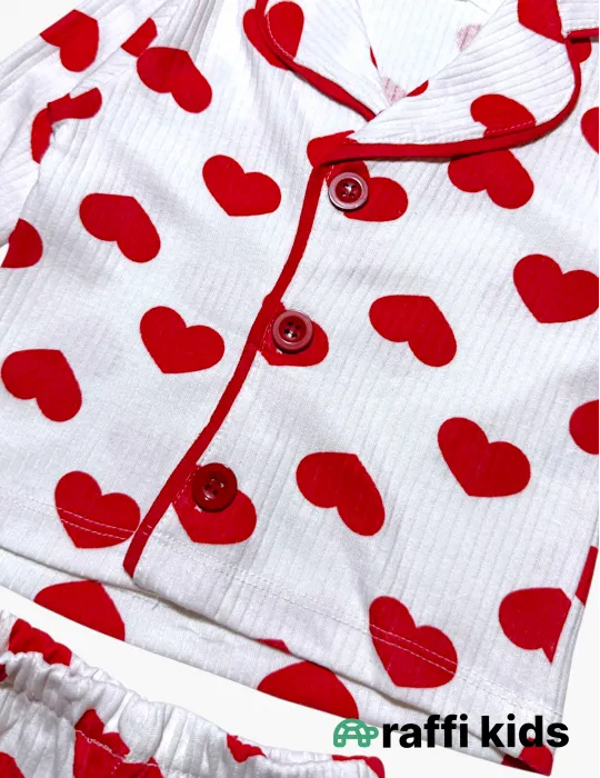 Qırmızı ürəklər uzunqol pijama -  türkiyə istehsalı pambıq uşaq geyimi|Raffikids