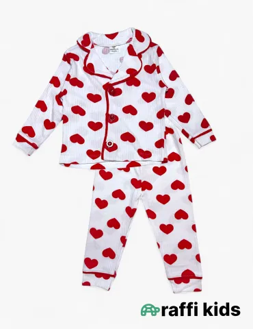 Qırmızı ürəklər uzunqol pijama -  türkiyə istehsalı pambıq uşaq geyimi|Raffikids 2