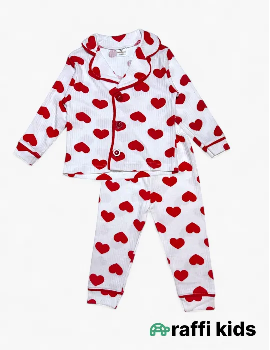 Qırmızı ürəklər uzunqol pijama -  türkiyə istehsalı pambıq uşaq geyimi|Raffikids