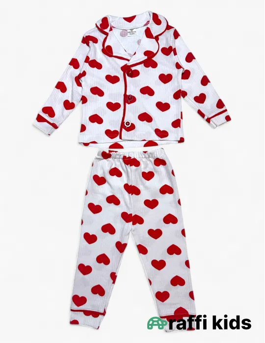 Qırmızı ürəklər uzunqol pijama -  türkiyə istehsalı pambıq uşaq geyimi|Raffikids