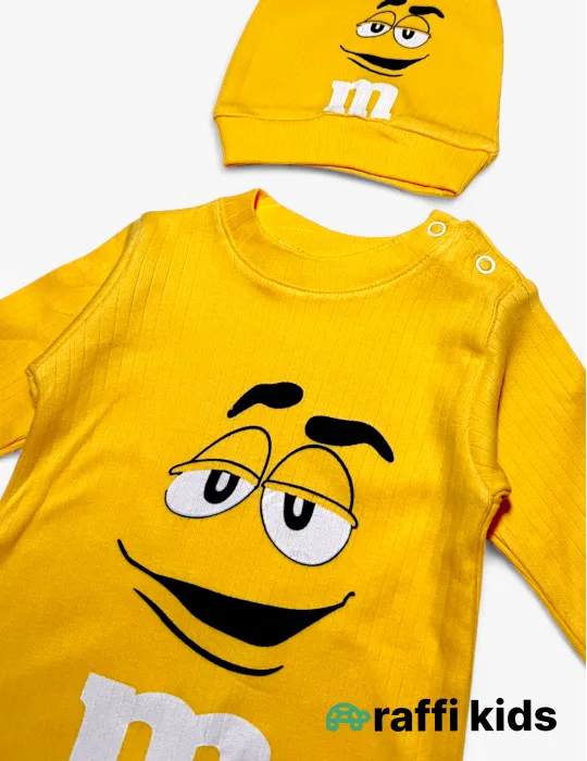 M&M's sarı uzunqol papaqlı türkiyə istehsalı pambıq uşaq tulumu|Raffikids