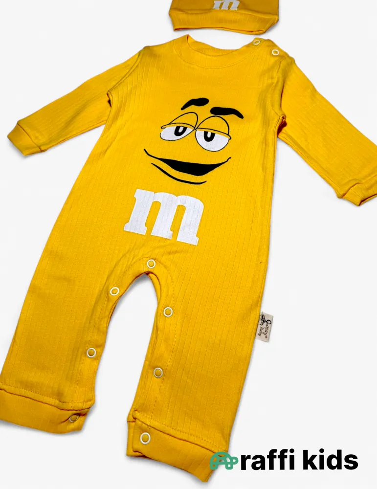 M&M's sarı uzunqol papaqlı türkiyə istehsalı pambıq uşaq tulumu|Raffikids