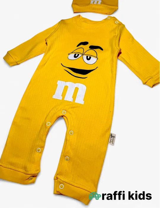 M&M's sarı uzunqol papaqlı türkiyə istehsalı pambıq uşaq tulumu|Raffikids