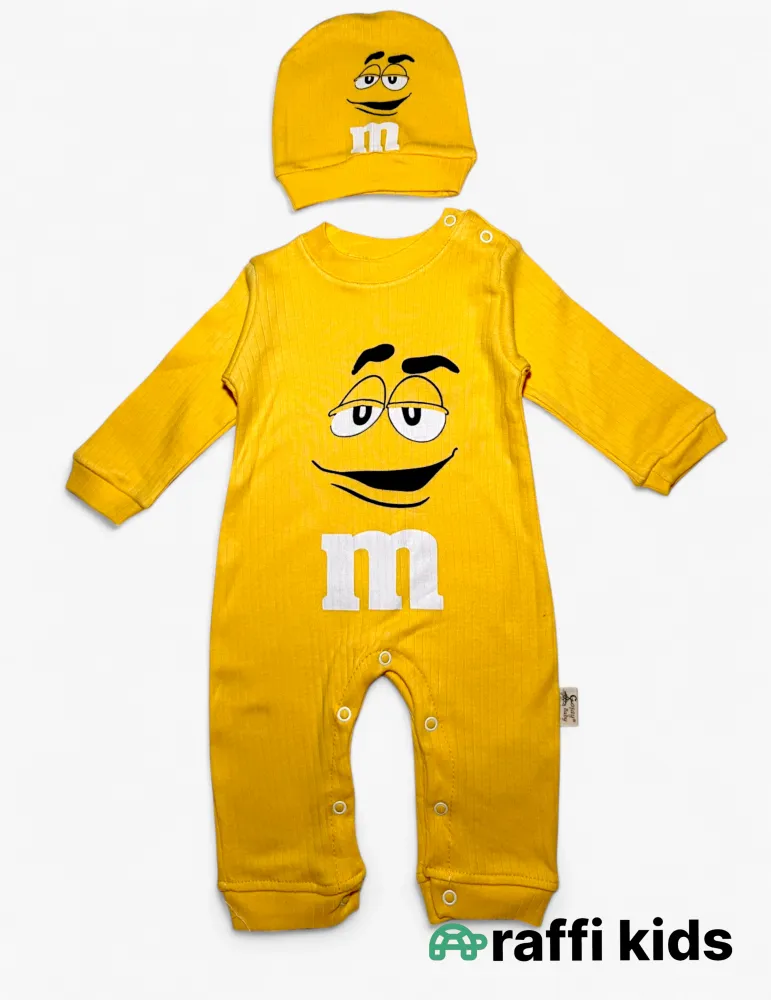 M&M's sarı uzunqol papaqlı türkiyə istehsalı pambıq uşaq tulumu|Raffikids