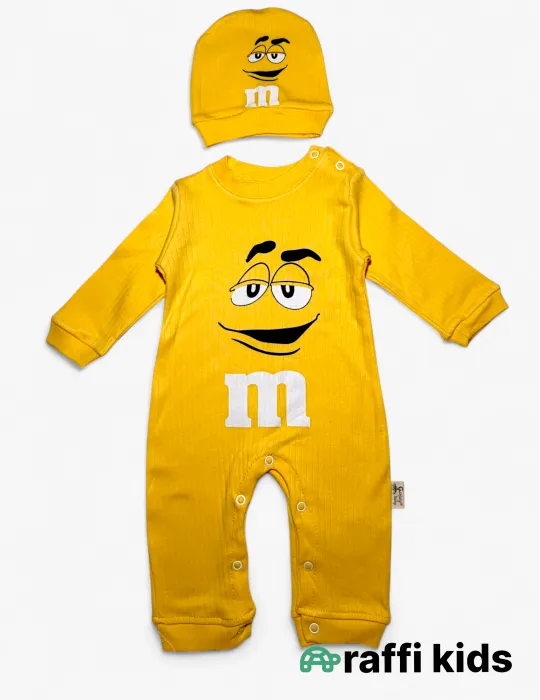 M&M's sarı uzunqol papaqlı türkiyə istehsalı pambıq uşaq tulumu|Raffikids