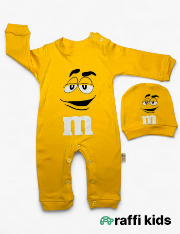 M&M's sarı uzunqol papaqlı türkiyə istehsalı pambıq uşaq tulumu|Raffikids 2