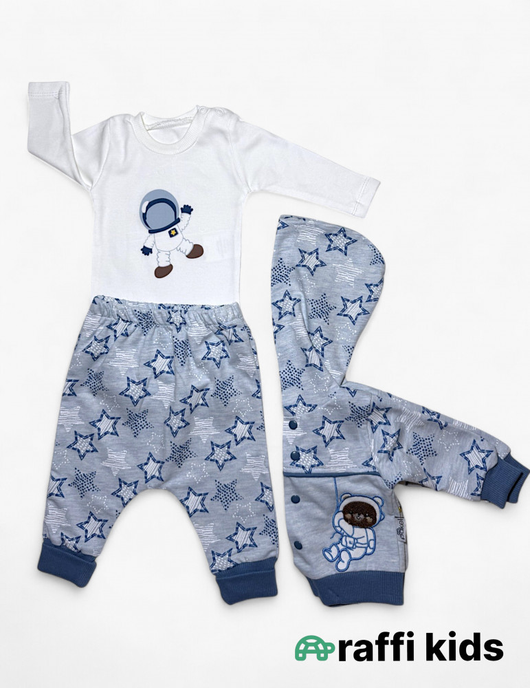 Kosmonavt 3-lü dəst - türkiyə istehsalı pambıq uşaq geyimi|Raffikids