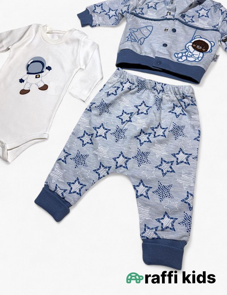Kosmonavt 3-lü dəst - türkiyə istehsalı pambıq uşaq geyimi|Raffikids