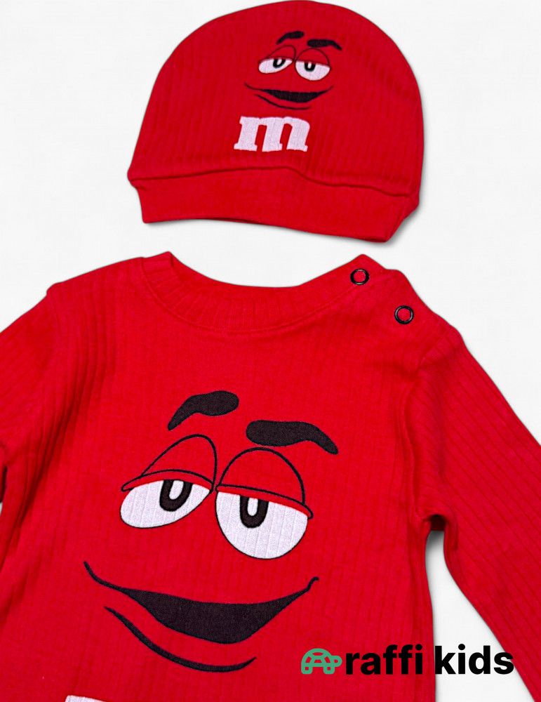 M&M's qırmızı uzunqol papaqlı tulum - istehsalı pambıq uşaq geyimi|Raffikids
