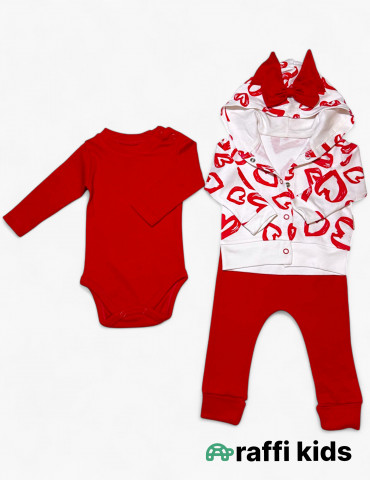 Qırmızı ürəklər 3-lü dəst - türkiyə istehsalı pambıq uşaq geyimi|Raffikids 2