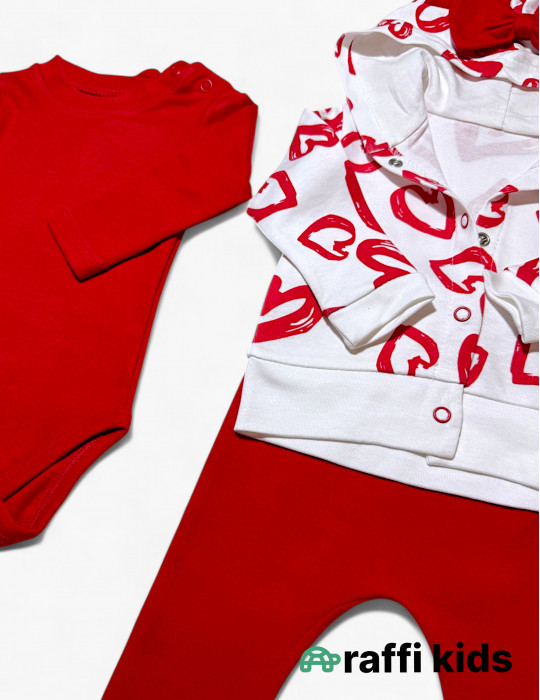 Qırmızı ürəklər 3-lü dəst - türkiyə istehsalı pambıq uşaq geyimi|Raffikids