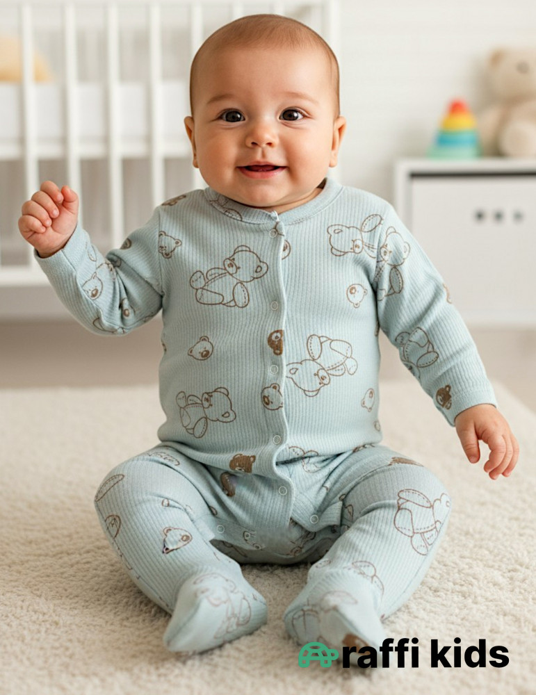 Ayılar ayaqı bağlı tulum - türkiyə istehsalı pambıq uşaq geyimi|Raffikids