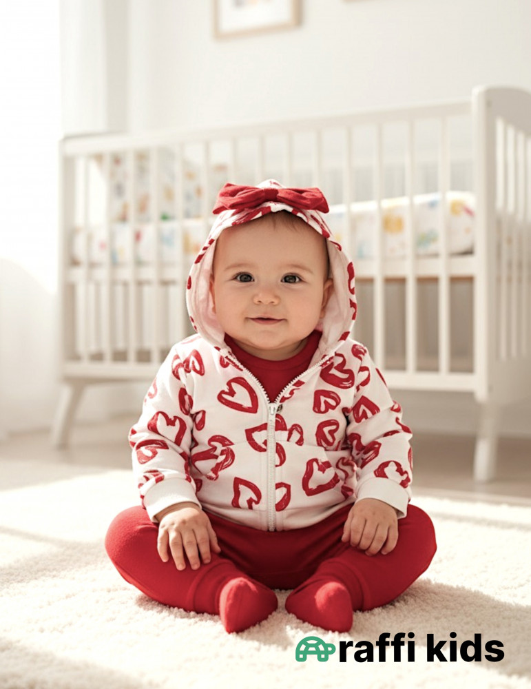 Qırmızı ürəklər 3-lü dəst - türkiyə istehsalı pambıq uşaq geyimi|Raffikids