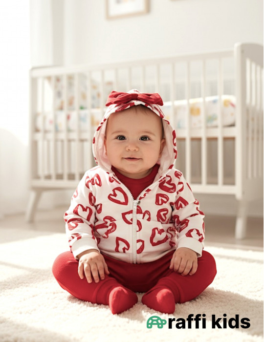 Qırmızı ürəklər 3-lü dəst - türkiyə istehsalı pambıq uşaq geyimi|Raffikids