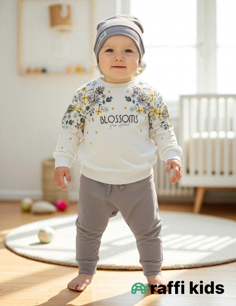 Blossoms papaqlı 2-li türkiyə istehsalı pambıq uşaq dəsti|Raffikids