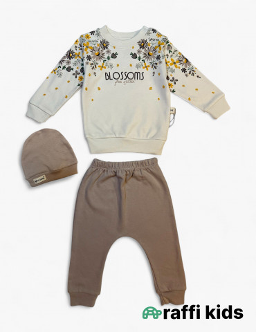 Blossoms papaqlı 2-li türkiyə istehsalı pambıq uşaq dəsti|Raffikids 2