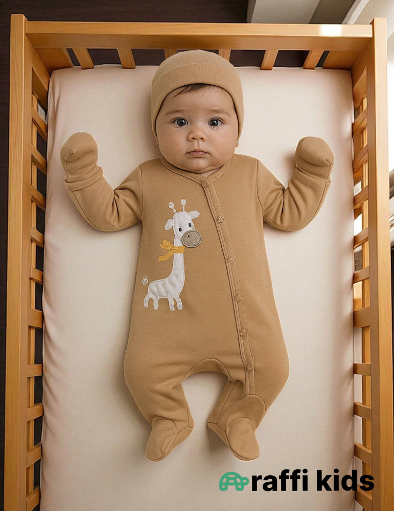 Zürafə dostum özündən əlcəkli ayaqı bağlı  pambıq uşaq tulumu|Raffikids
