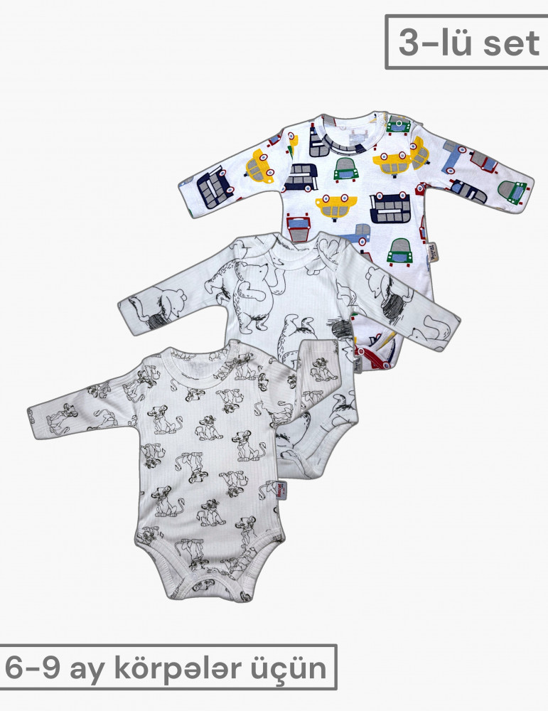 3-lü uzunqol body seti (6-9 aylıq körpələr üçün)|Raffikids