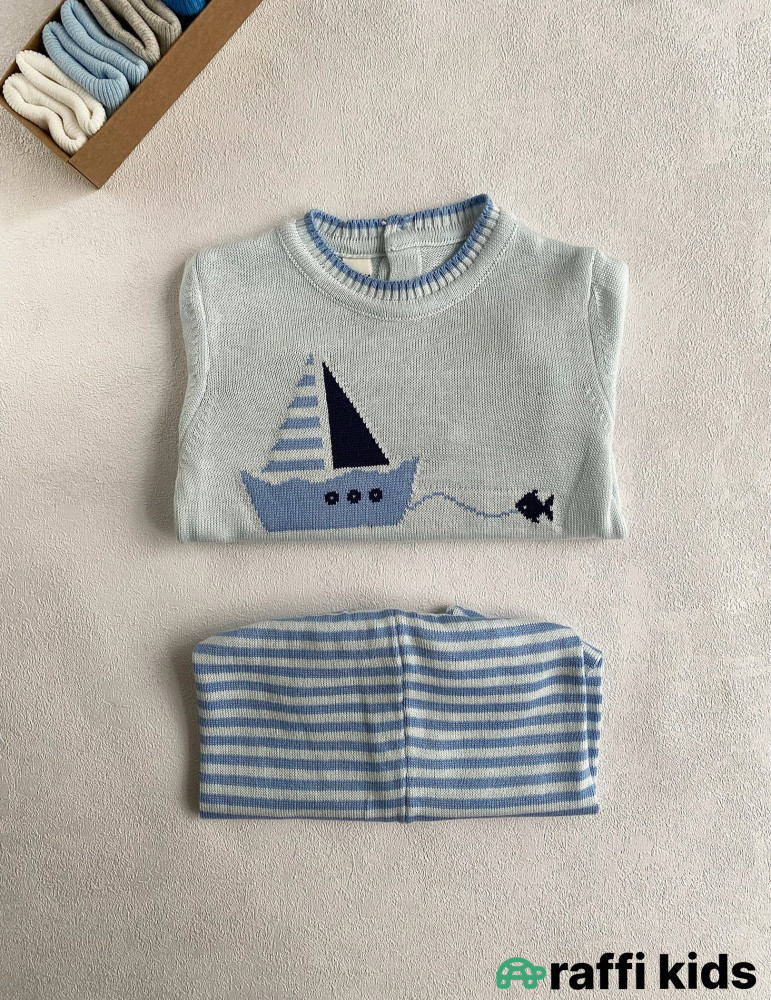 Okeanda gemi 2-li dəst-türkiyə istehsalı pambıq uşaq geyimi|Raffikids