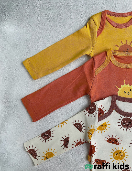 Günəşi gözləyərkən 3-lü uzunqol body set-Türkiyə istehsalı pambıq uşaq geyimi|Raffikids