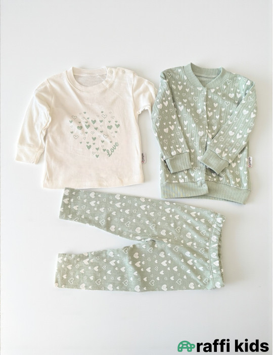Yaşıl təbiət 3-lü dəst-Türkiyə istehsalı pambıq uşaq geyimi|Raffikids