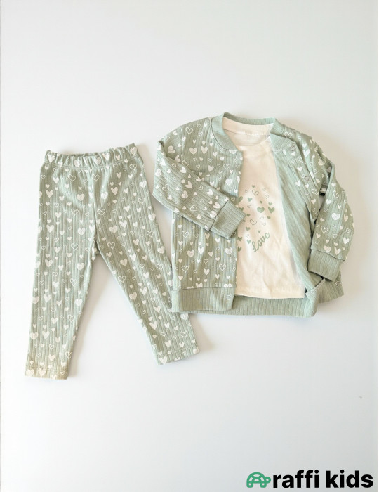 Yaşıl təbiət 3-lü dəst-Türkiyə istehsalı pambıq uşaq geyimi|Raffikids