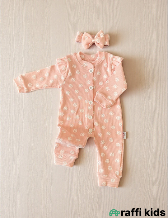 Çəhrayı səma saç bandlı tulum-Türkiyə istehsalı pambıq geyim|Raffikids