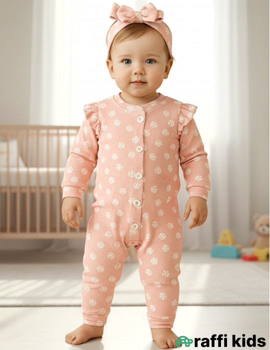 Çəhrayı səma saç bandlı tulum-Türkiyə istehsalı pambıq geyim|Raffikids