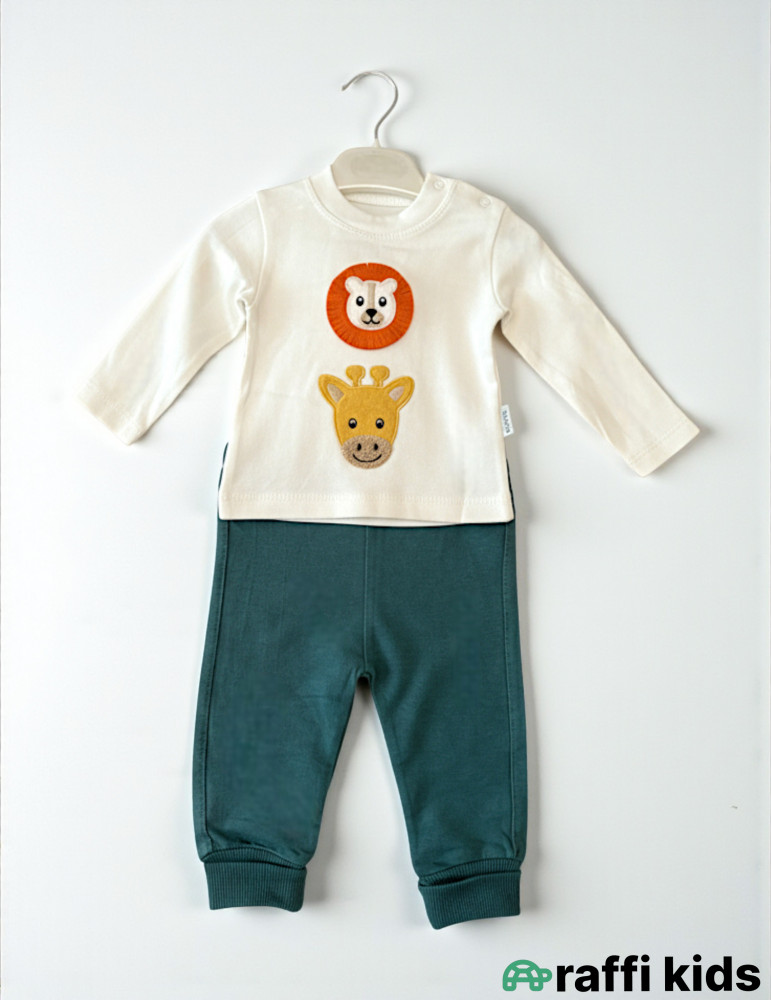 Zürafə və şir dostluqu 3-lü dəst-Türkiyə istehsalı pambıq uşaq geyimi|Raffikids