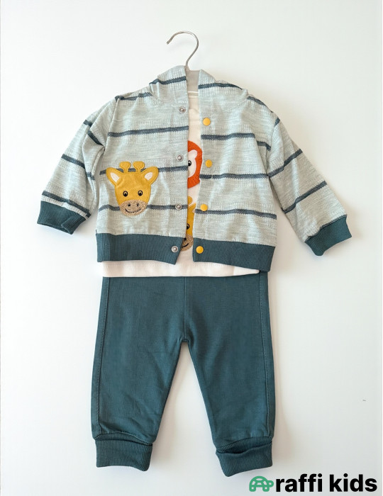 Zürafə və şir dostluqu 3-lü dəst-Türkiyə istehsalı pambıq uşaq geyimi|Raffikids