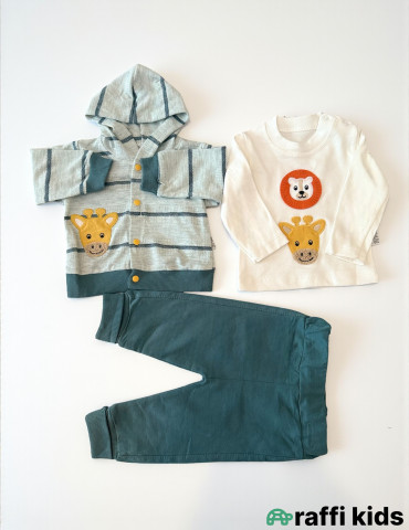 Zürafə və şir dostluqu 3-lü dəst-Türkiyə istehsalı pambıq uşaq geyimi|Raffikids 2