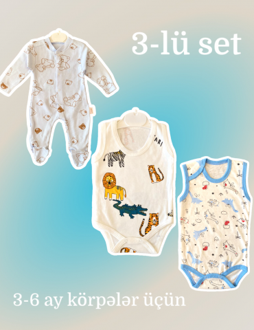 3-lü set tulum,body (3-6 ay körpələr üçün)