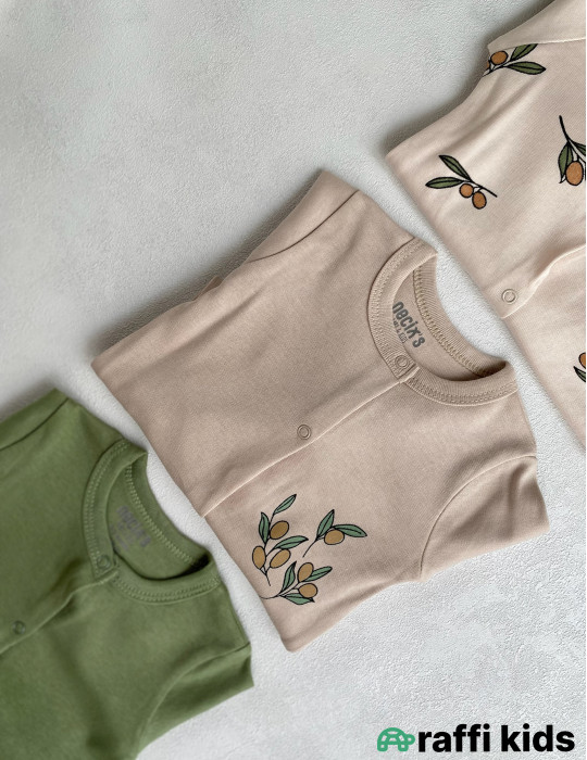 Zeytunlar ayaqı bağlı tulum 3-lü set-Türkiyə istehsalı pambıq uşaq geyimi|Raffi Kids