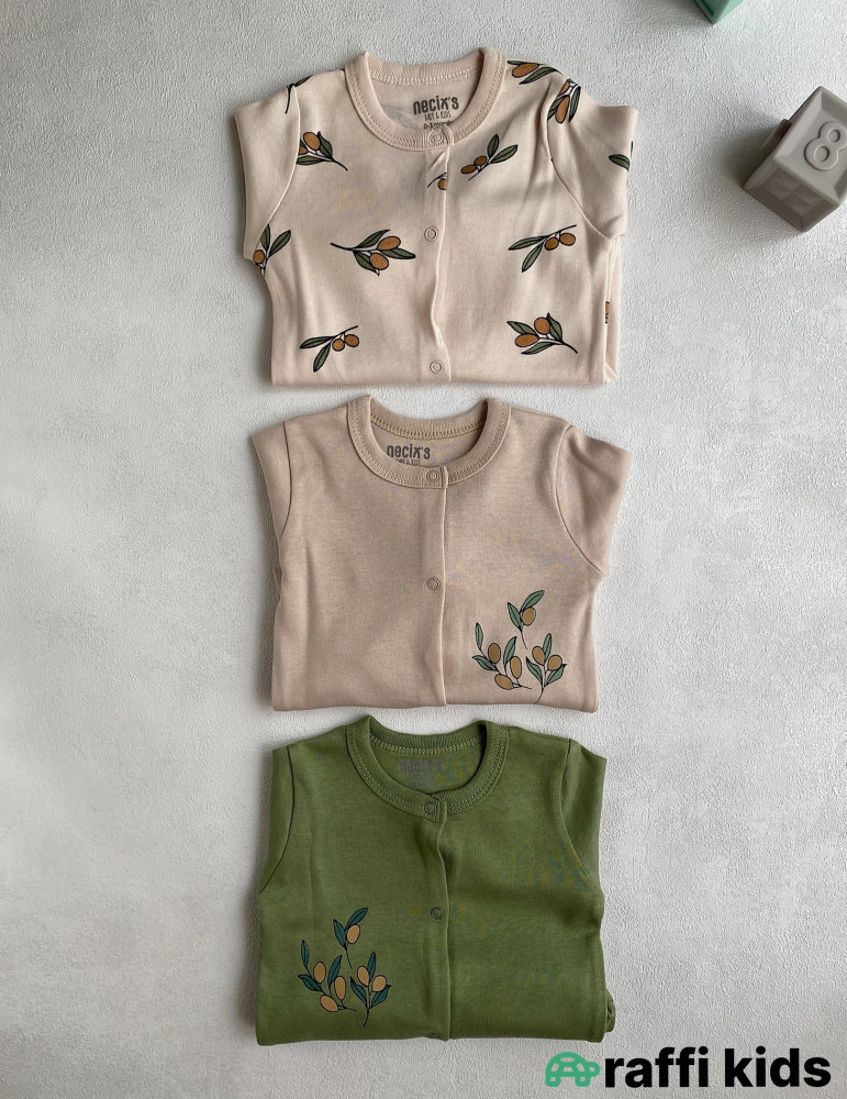 Zeytunlar ayaqı bağlı tulum 3-lü set-Türkiyə istehsalı pambıq uşaq geyimi|Raffi Kids