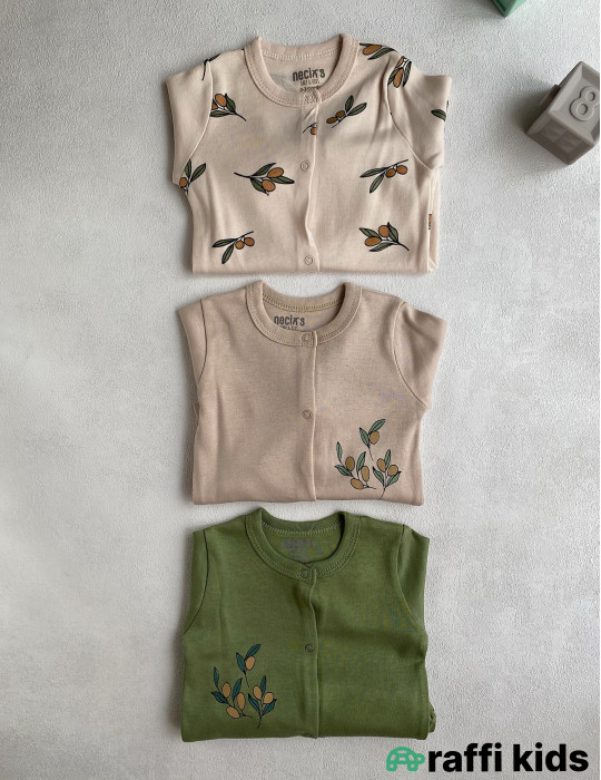 Zeytunlar ayaqı bağlı tulum 3-lü set-Türkiyə istehsalı pambıq uşaq geyimi|Raffi Kids